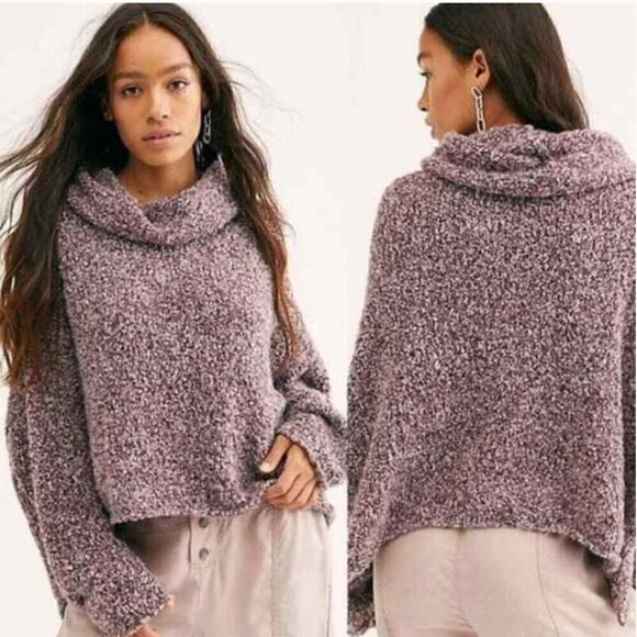 Free People Sweater Medium Cowl Neck BFF Bittersweet Loose Knit Oversized Purple - Picture 1 of 11